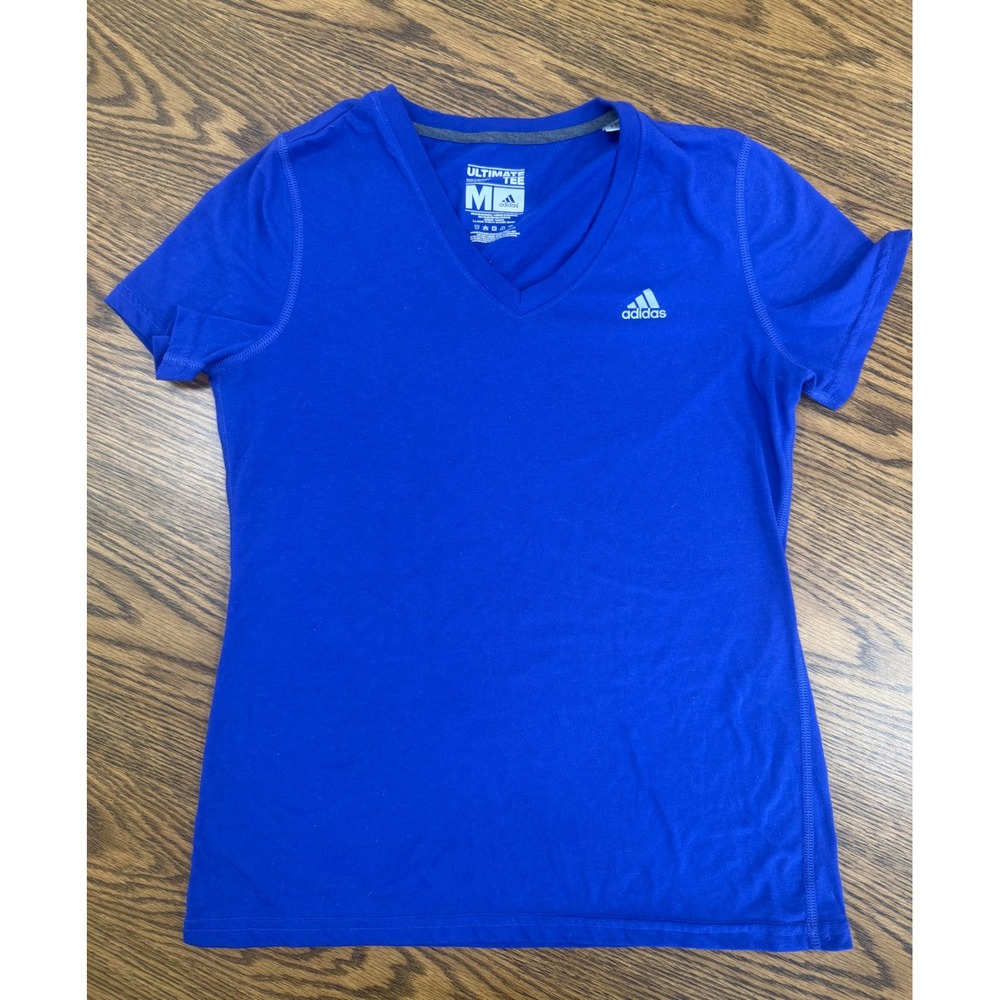 Adidas Ultimate Tee Womens Medium Royal Blue V-Neck Climalite Shirt S10966
